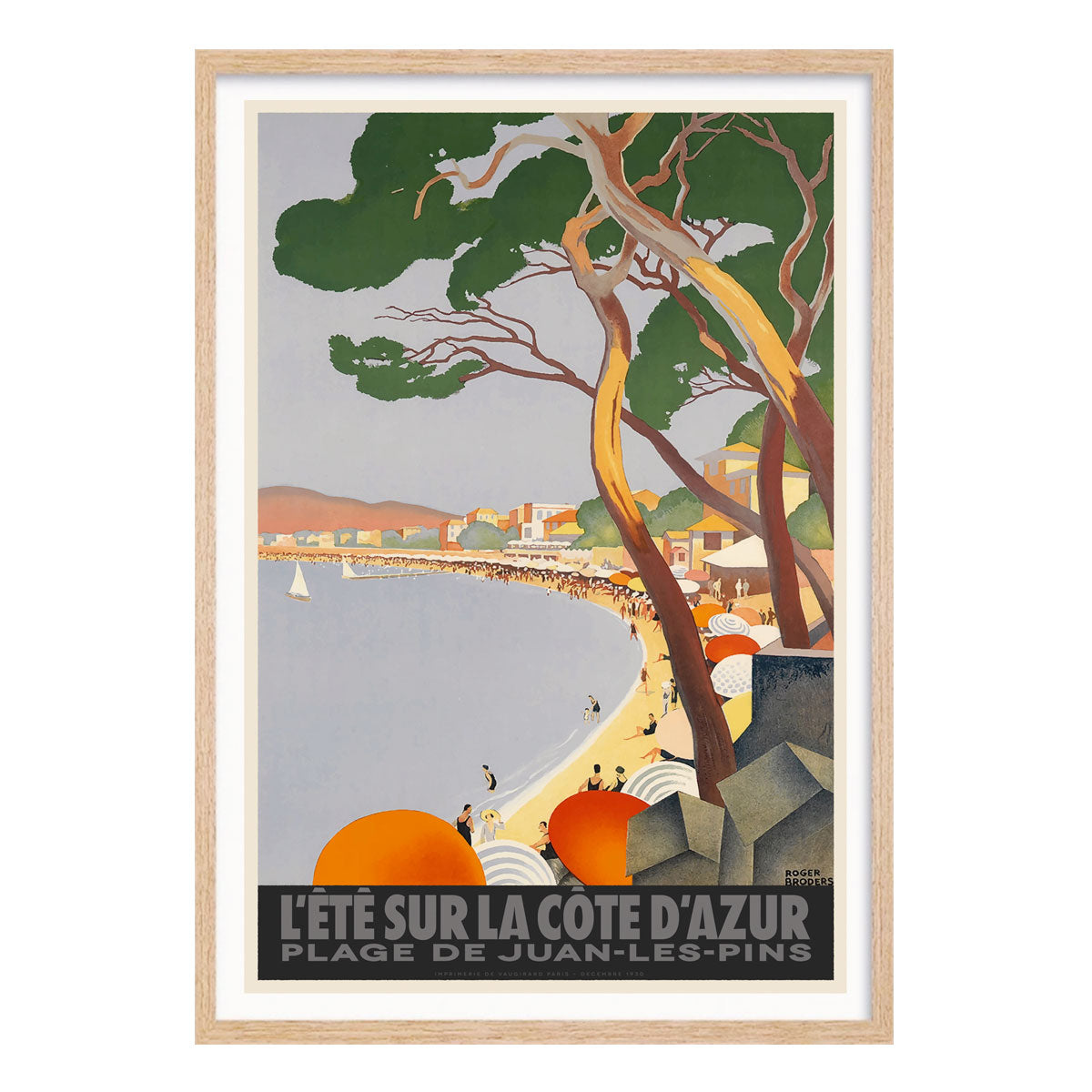 Juan Les Pins France retro vintage travel poster print in oak frame from Places We Luv