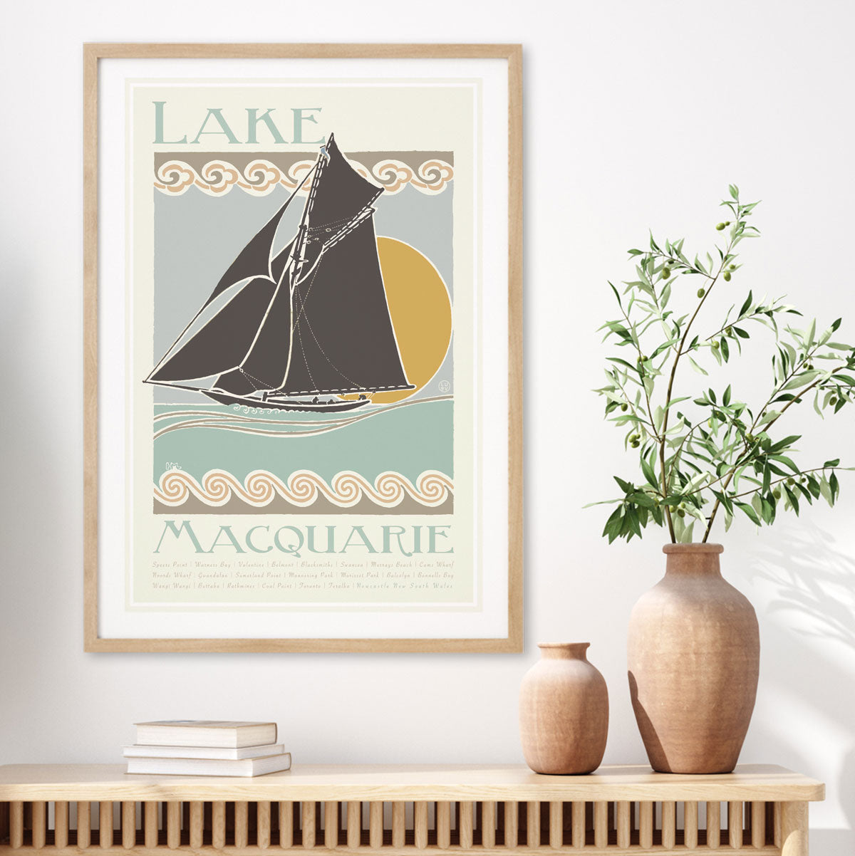Lake Macquarie retro vintage poster in room from Places We Luv