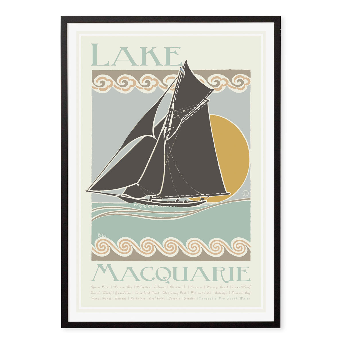 Lake Macquarie retro vintage poster in black frame from Places We Luv