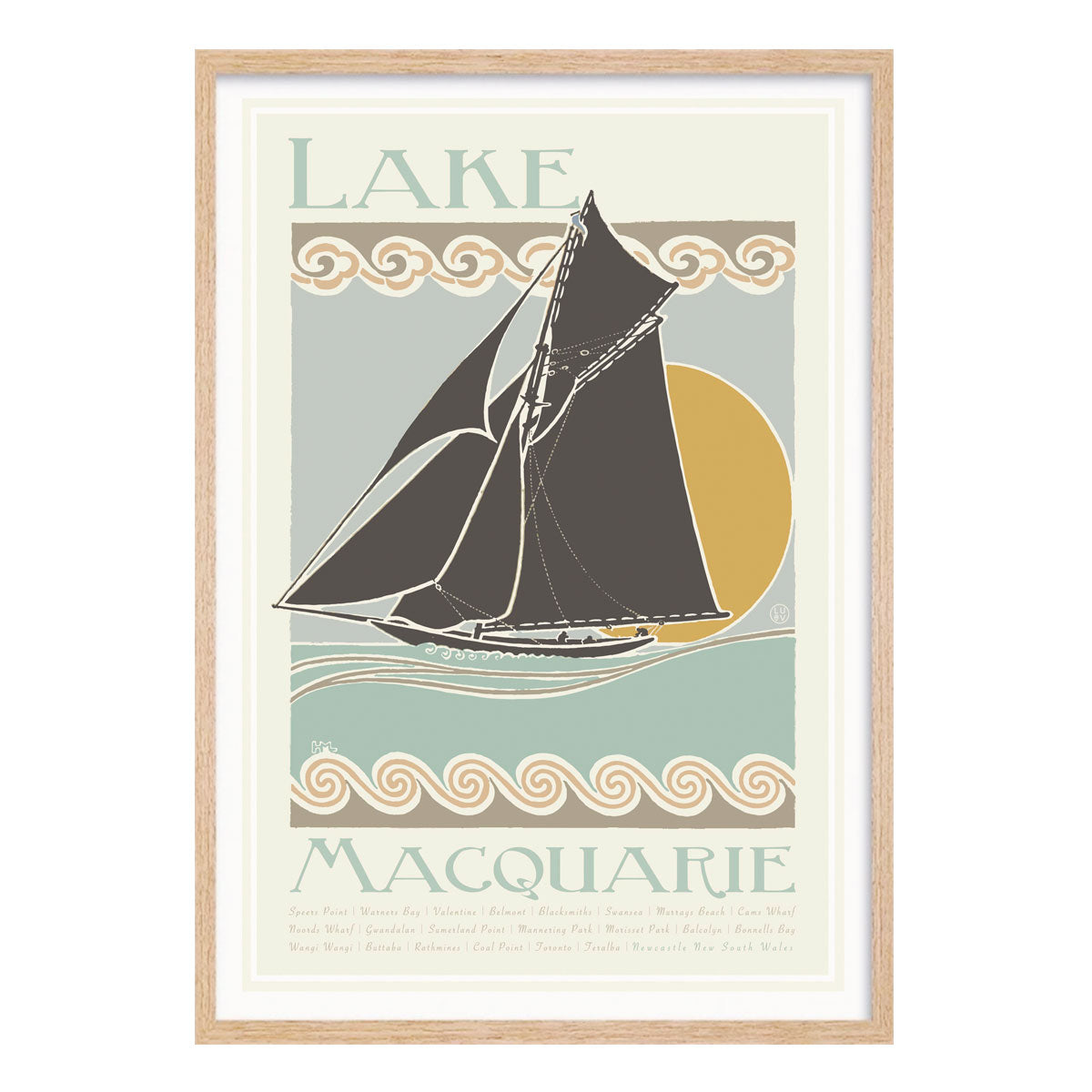 Lake Macquarie retro vintage poster in oak from Places We Luv