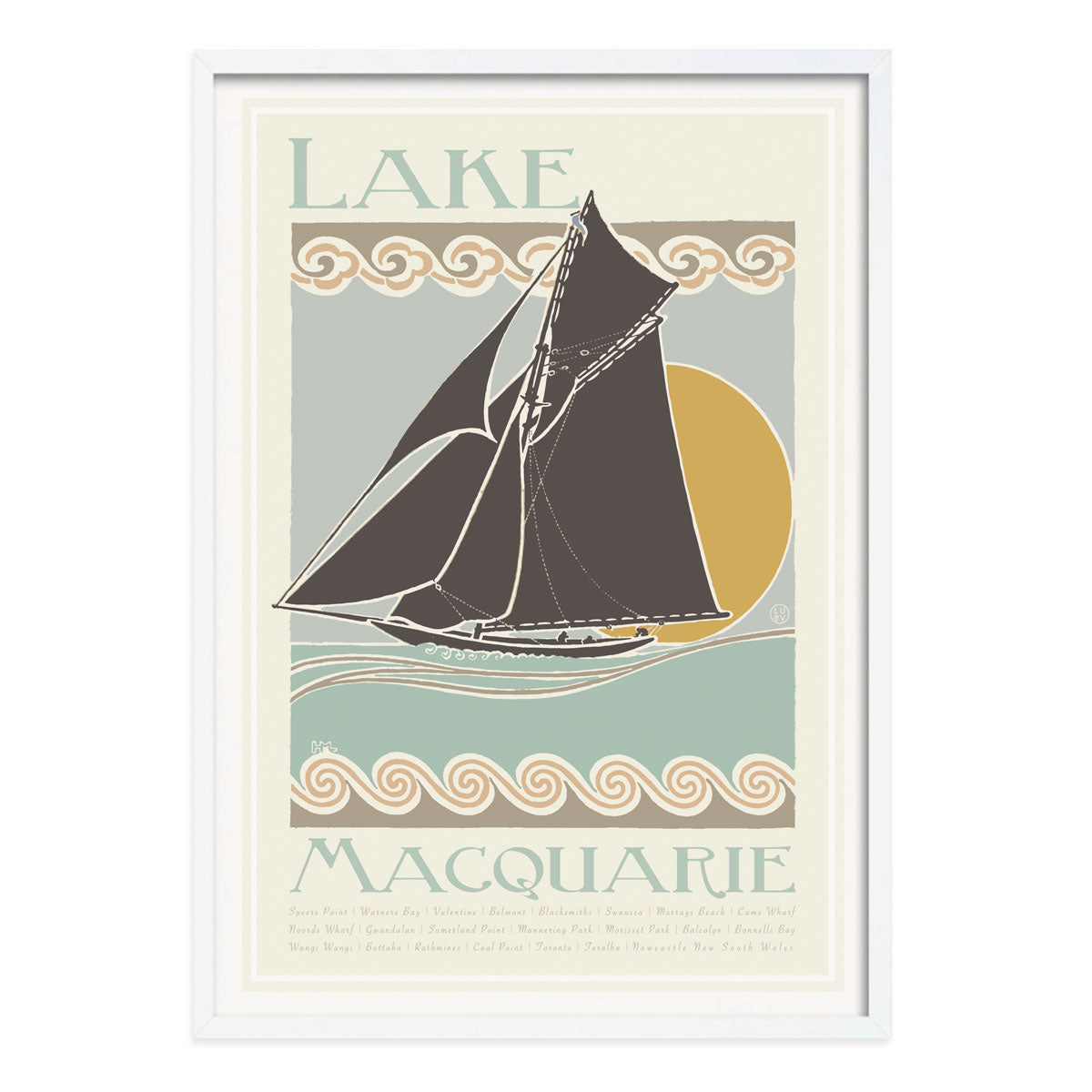 Lake Macquarie retro vintage poster in white from Places We Luv