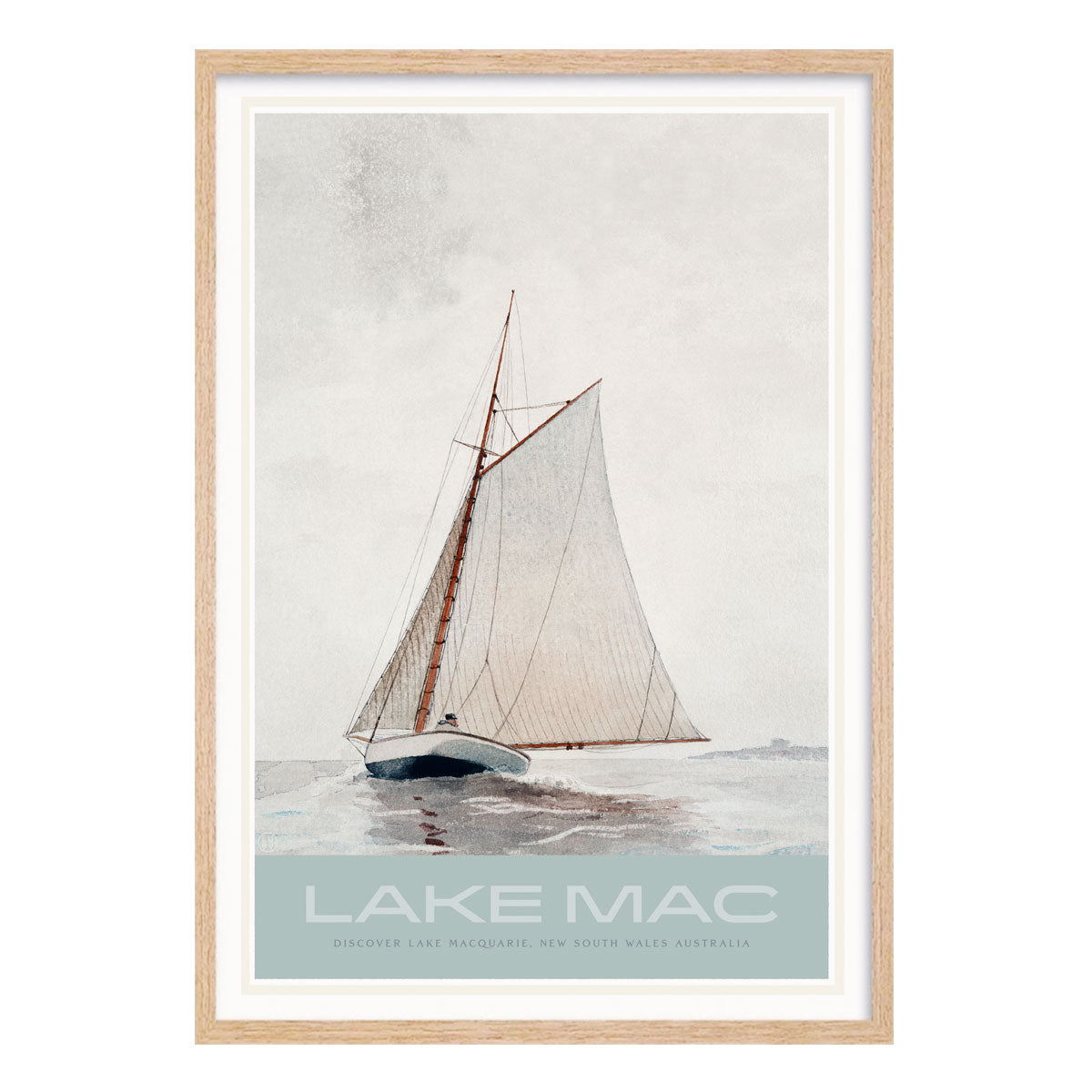 Lake Mac NSW retro vintage poster print in oak frame by Places We Luv