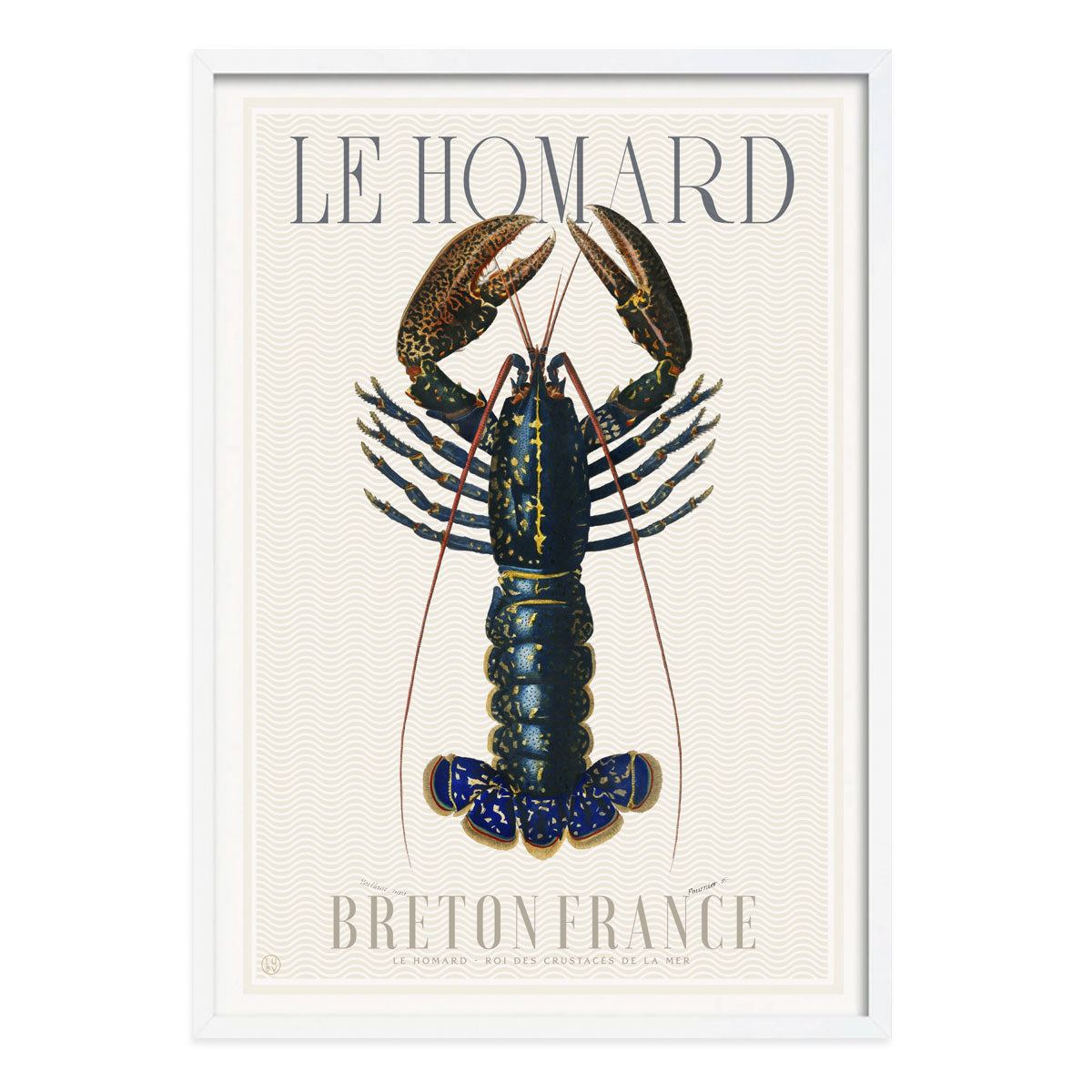 Le homard France retro vintage travel poster print in white frame from Places We Luv