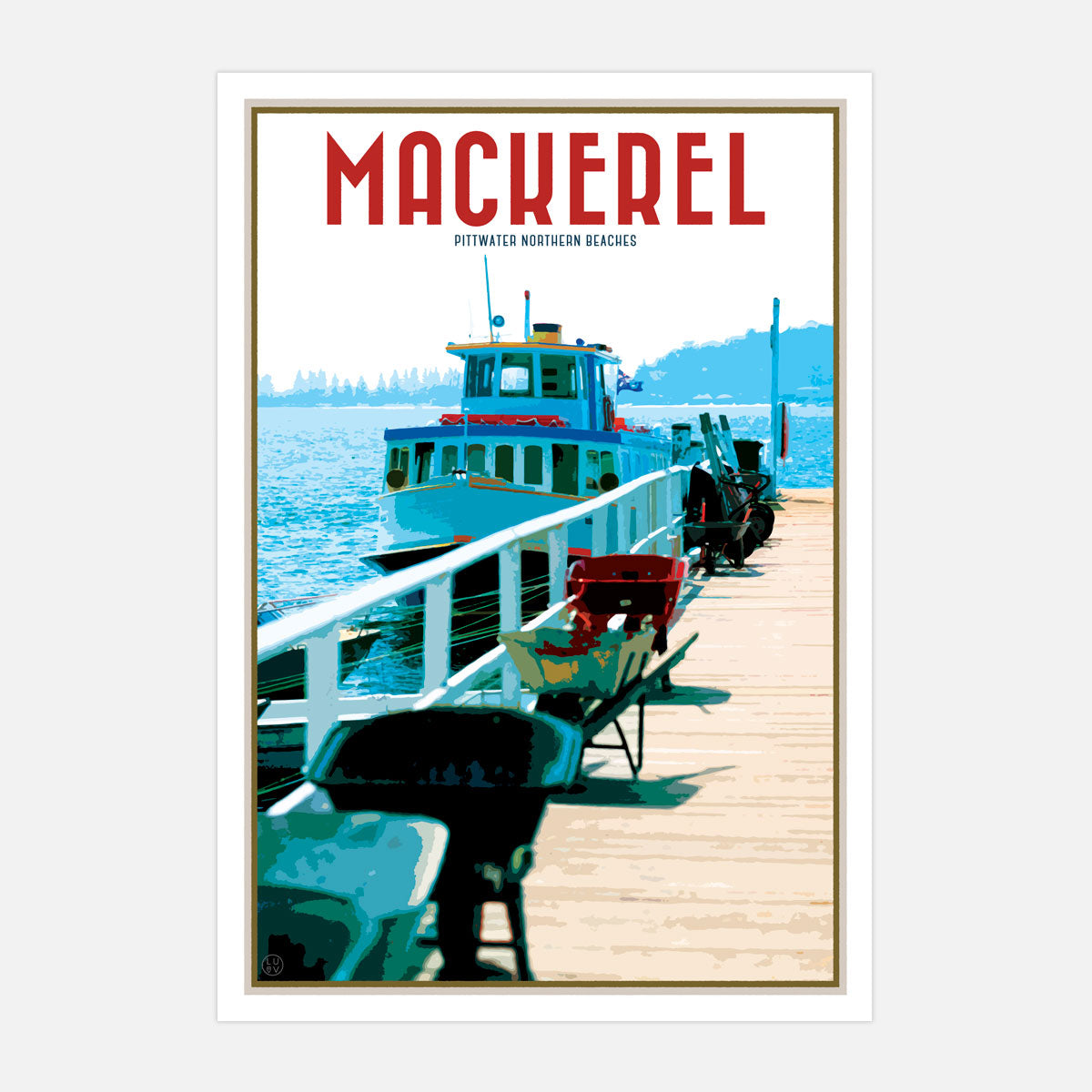 Mackerel Pittwater vintage retro poster print by Places We Luv