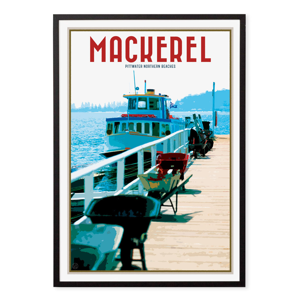 vintage retro poster print Mackerel Pittwater  by Places We Luv