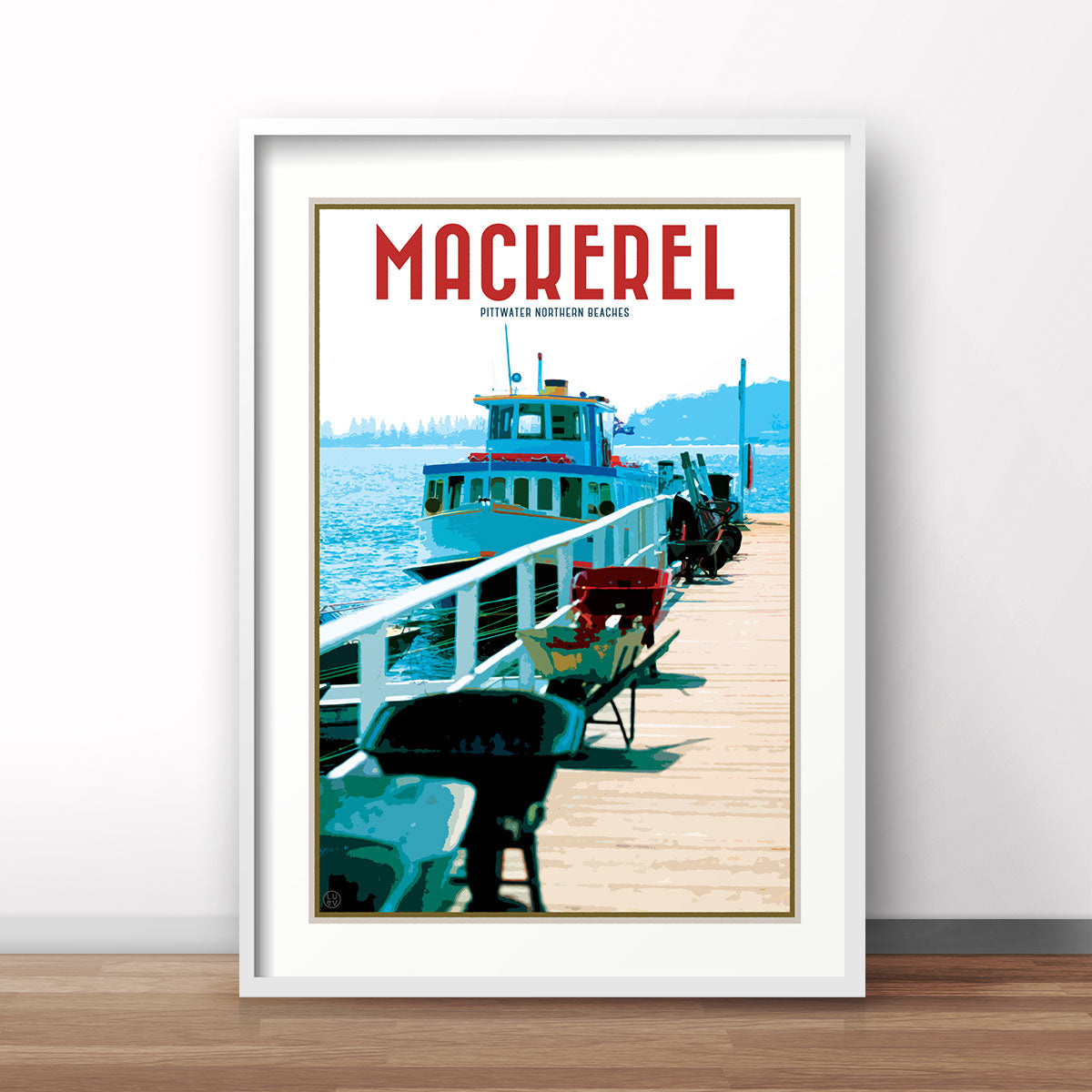 Mackerel Pittwater vintage retro poster print by Places We Luv