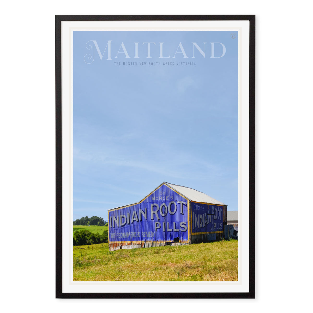 Maitland retro vintage travel poster print in black frame from Places We Luv