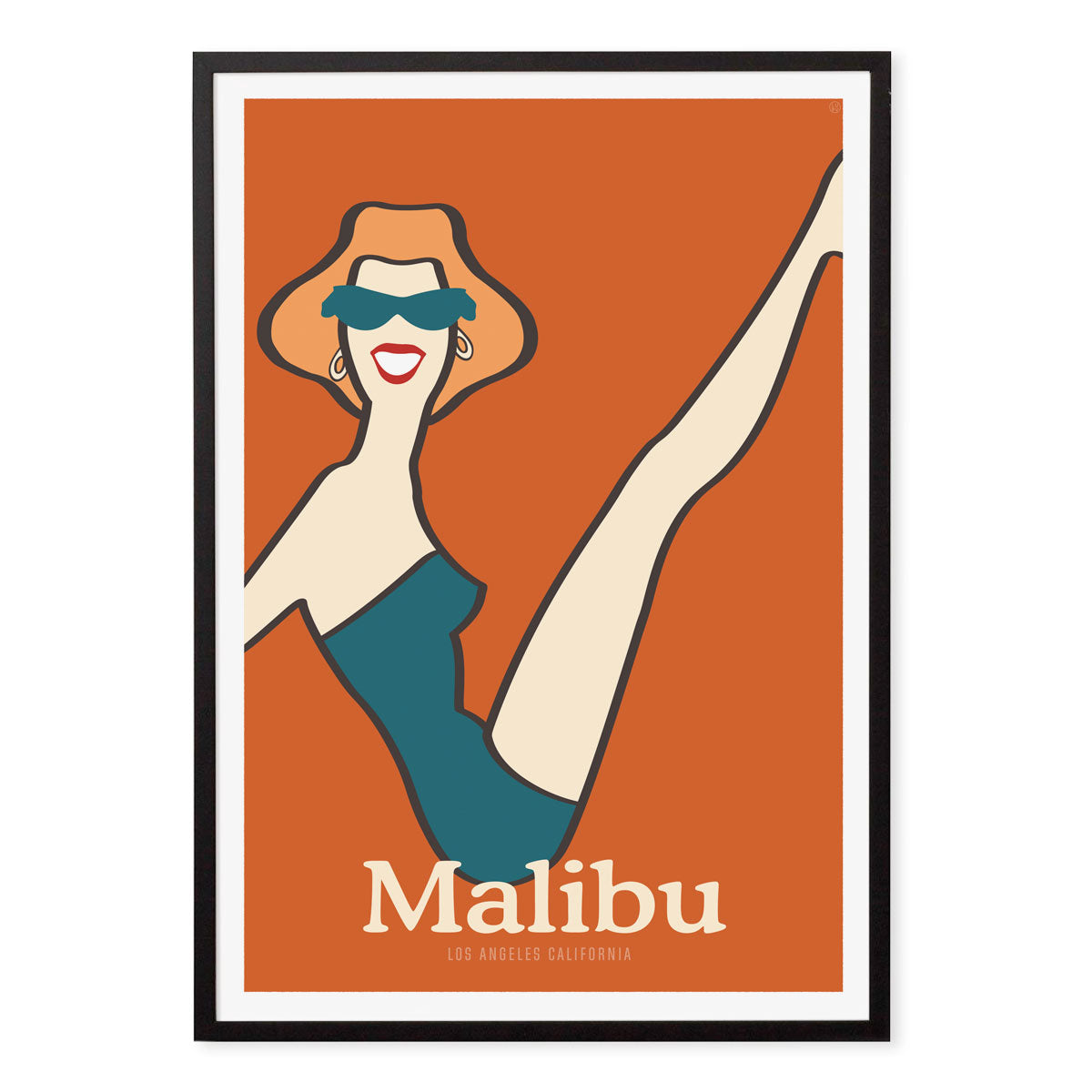 Malibu retro vintage poster print in black frame from Places We Luv