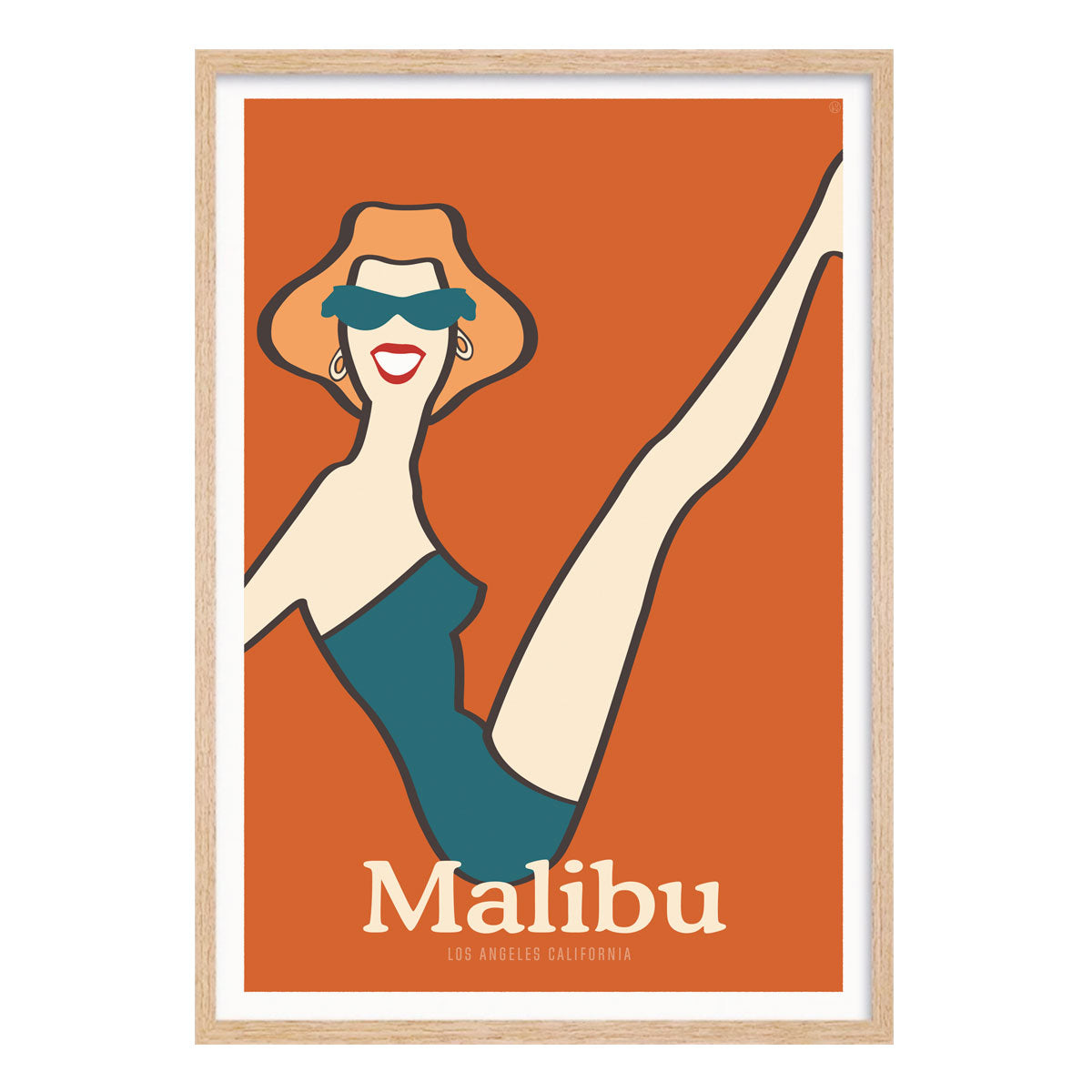 Malibu retro vintage poster print in oak frame from Places We Luv