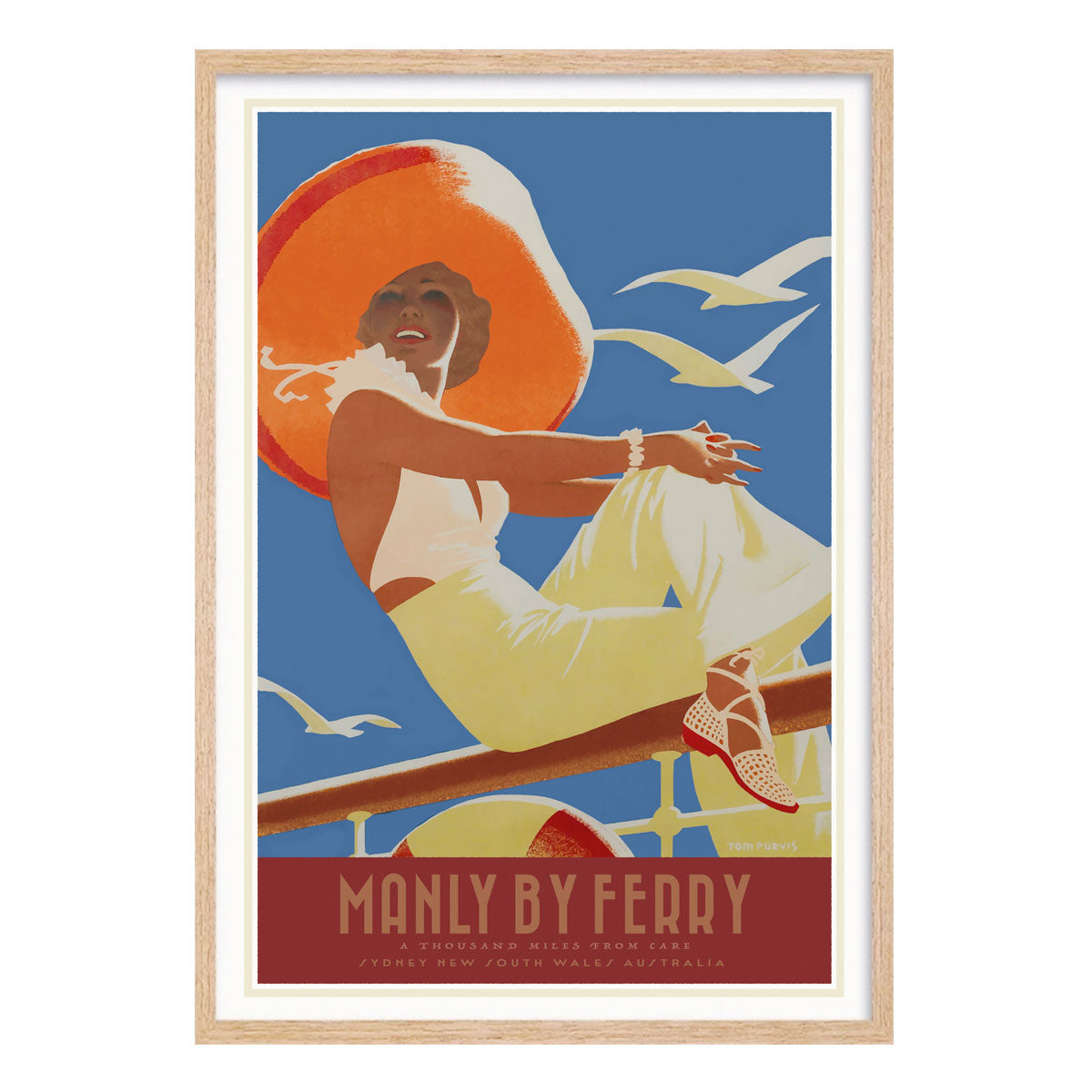 Manly vintage retro travel poster in oak frame from Places We Luv