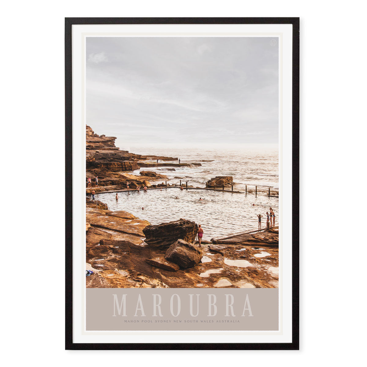Maroubra Mahon Pool vintage retro travel poster print in black frame by places we luv