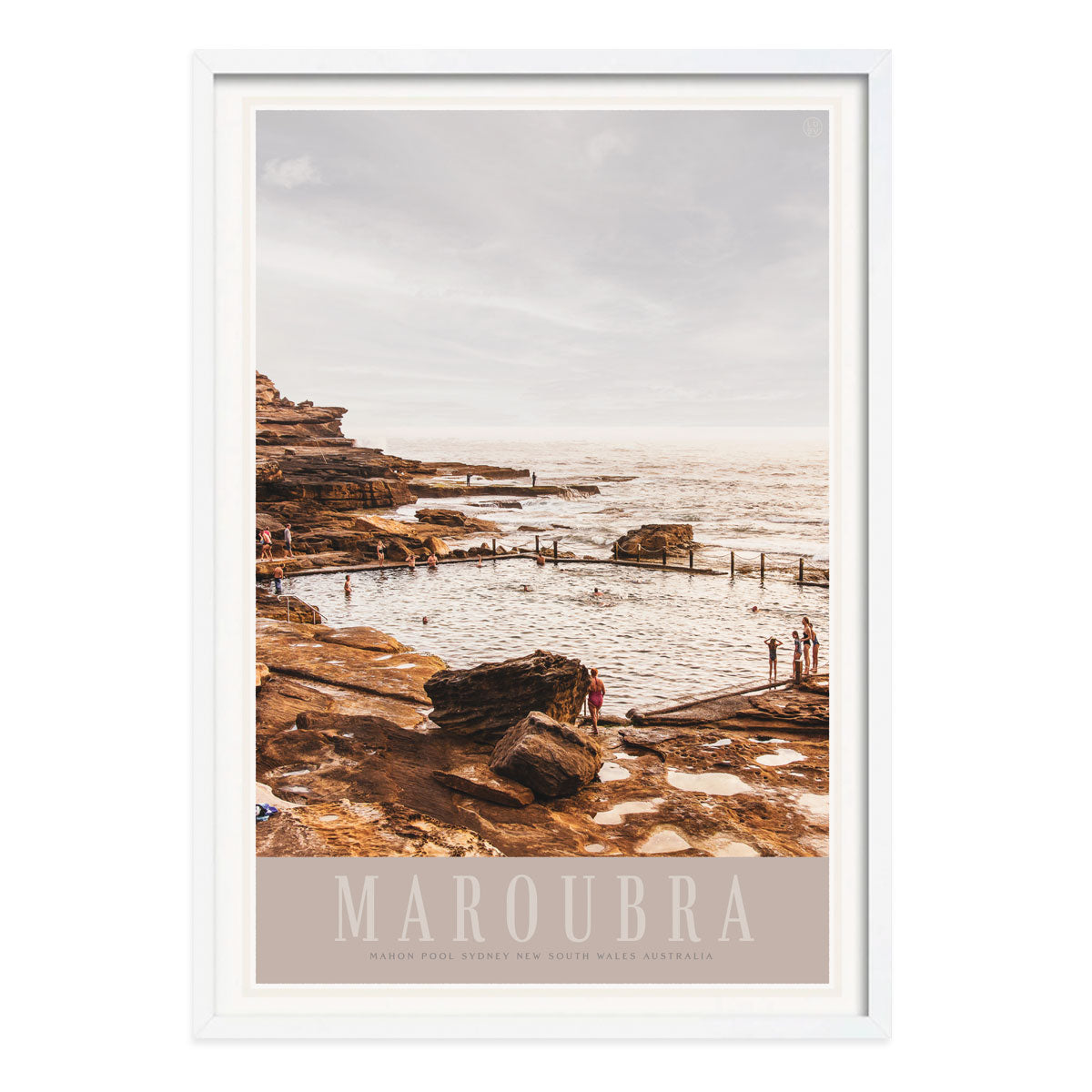 Maroubra Mahon Pool vintage retro travel poster print in white frame by places we luv