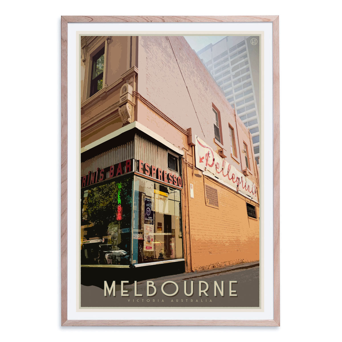 Melbourne Espresso Bar retro vintage poster in oak frame by Places We Luv