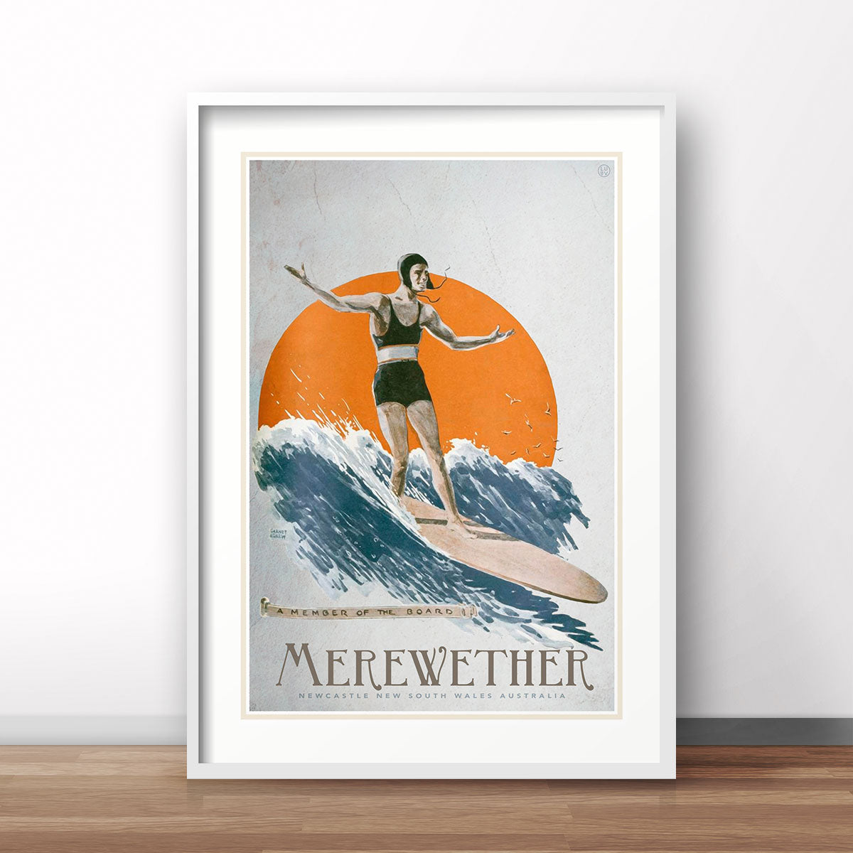 Merewether retro vintage surfer poster print from Places We Luv