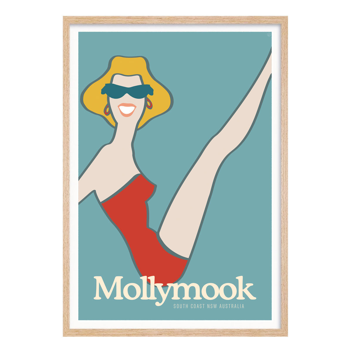Mollymook beach gal retro vintage poster print in oak frame from Places We Luv