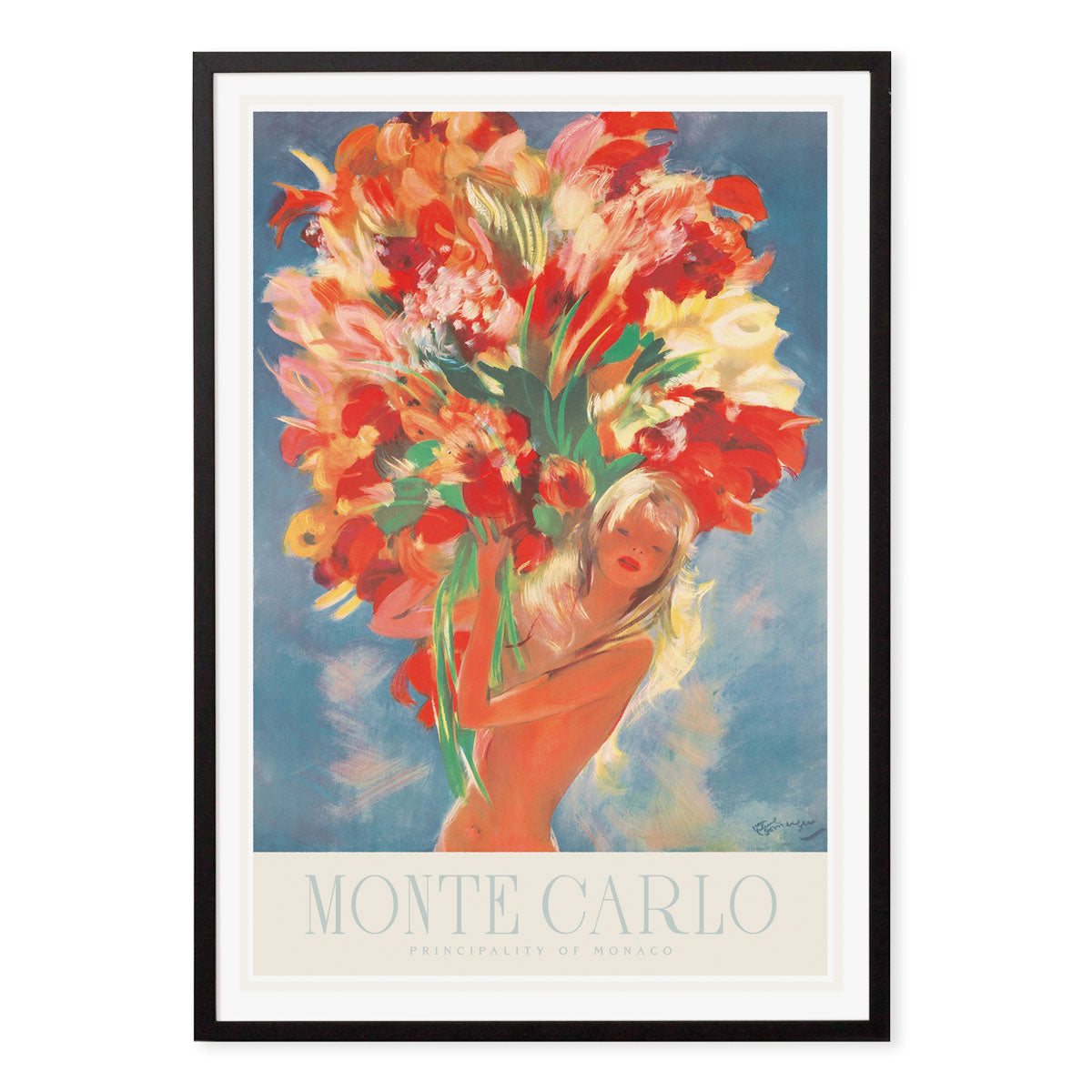 Monte Carlo Flowers retro vintage travel poster print in black frame from Places We Luv
