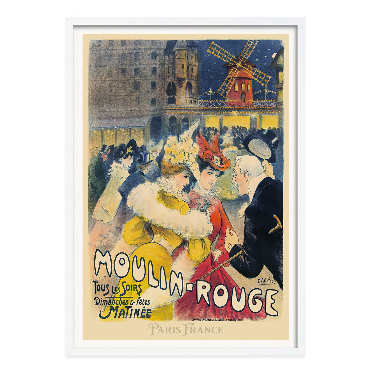 Moulin Rouge retro vintage white framed poster print from Paces We Luv