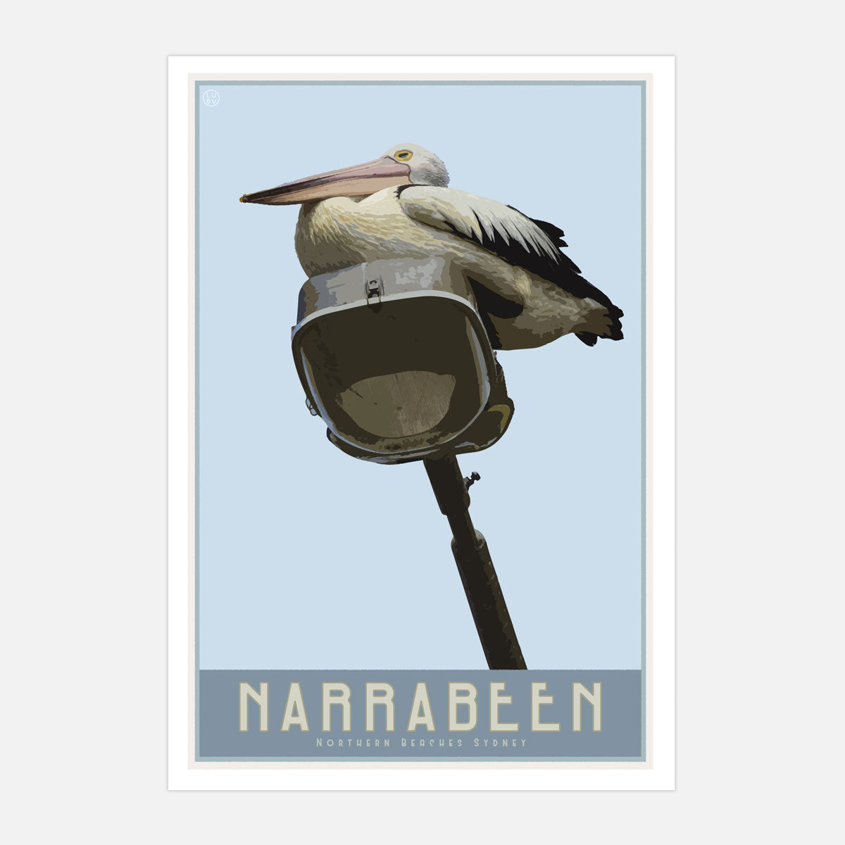 Narrabeen Lake Pelican vintage retro poster print from Places We Luv