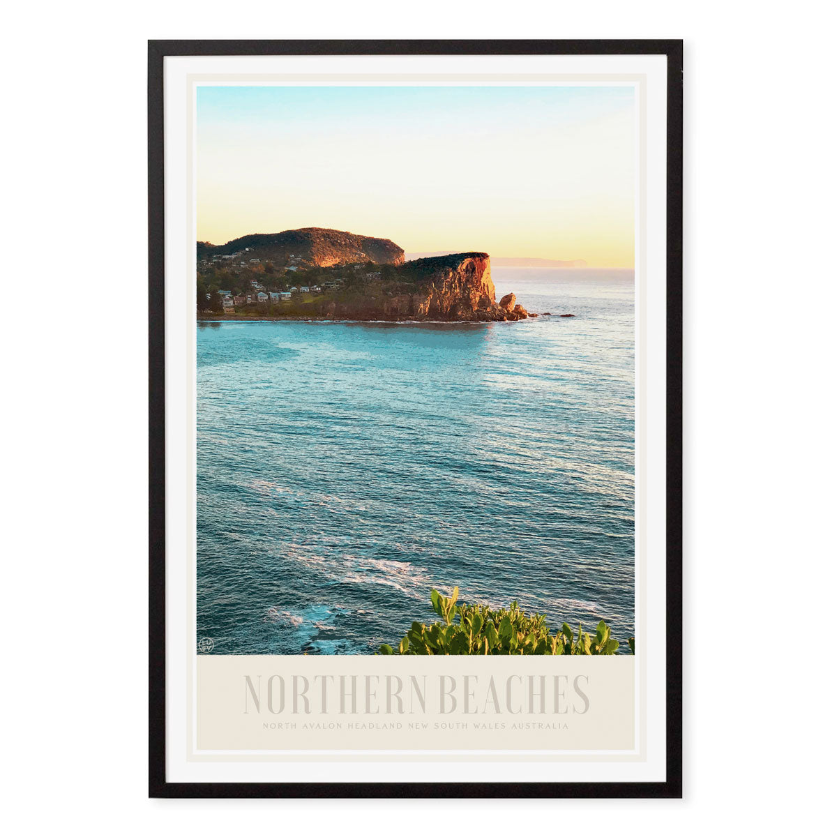 northern Beaches Sydney retro vintage travel poster print in black frame from Places We Luv