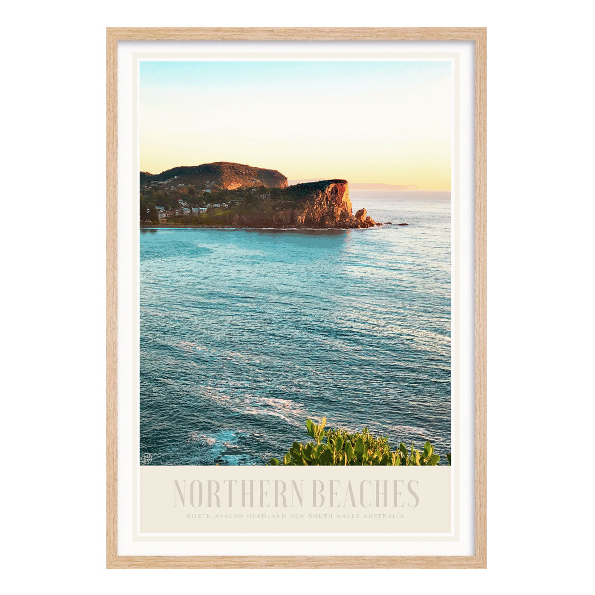 northern Beaches Sydney retro vintage travel poster print in oak frame from Places We Luv