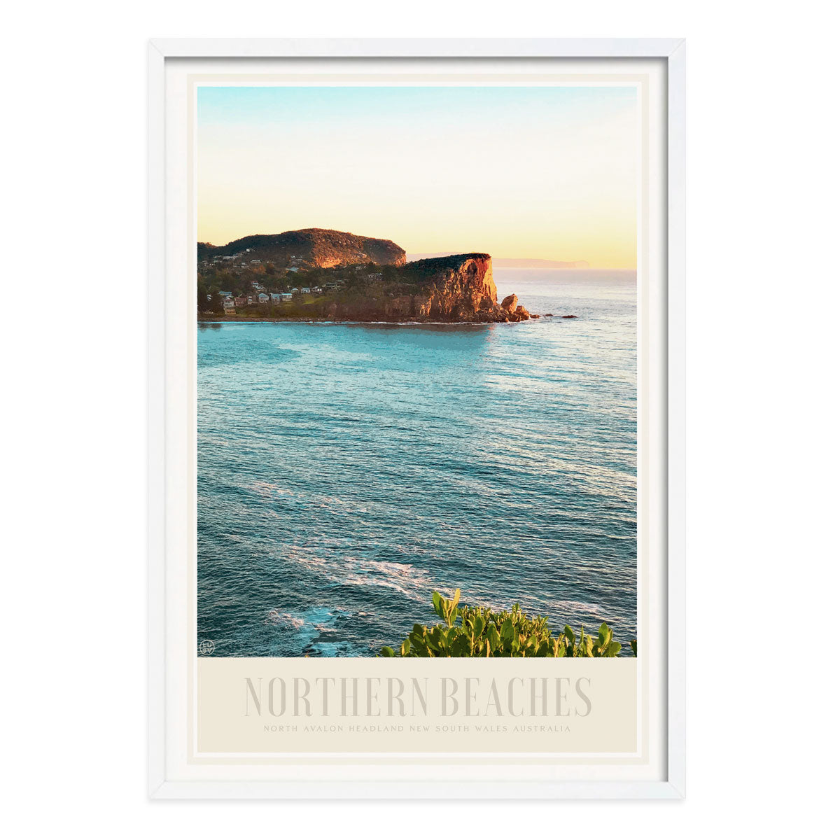 northern Beaches Sydney retro vintage travel poster print in white frame from Places We Luv