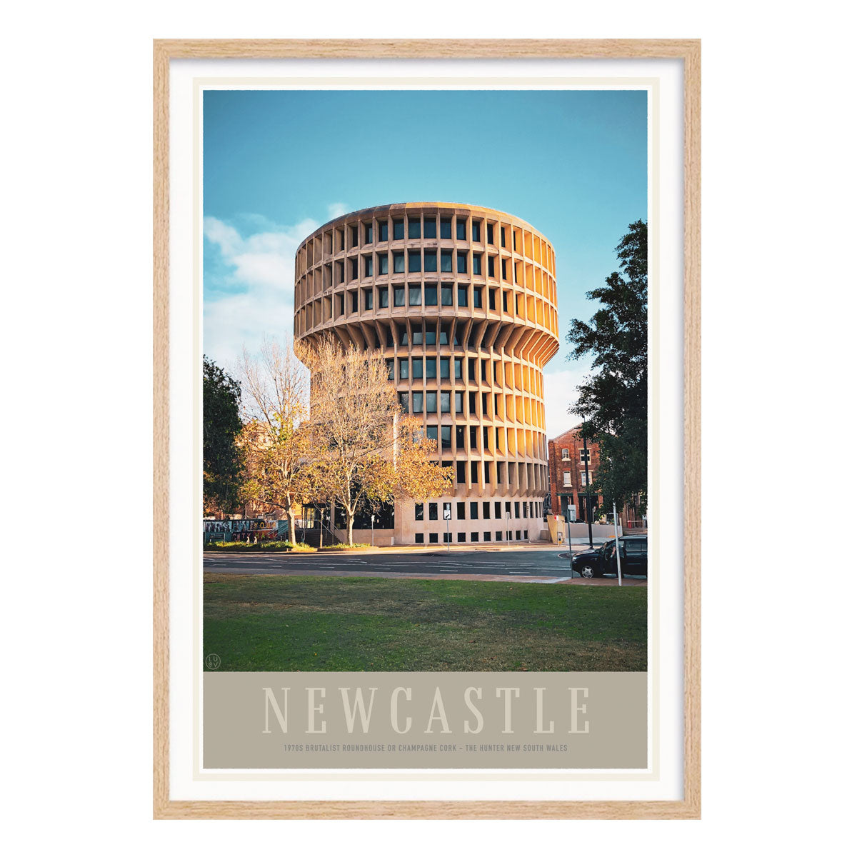 Newcastle NSW vintage retro travel poster print in oak frame from Places We Luv