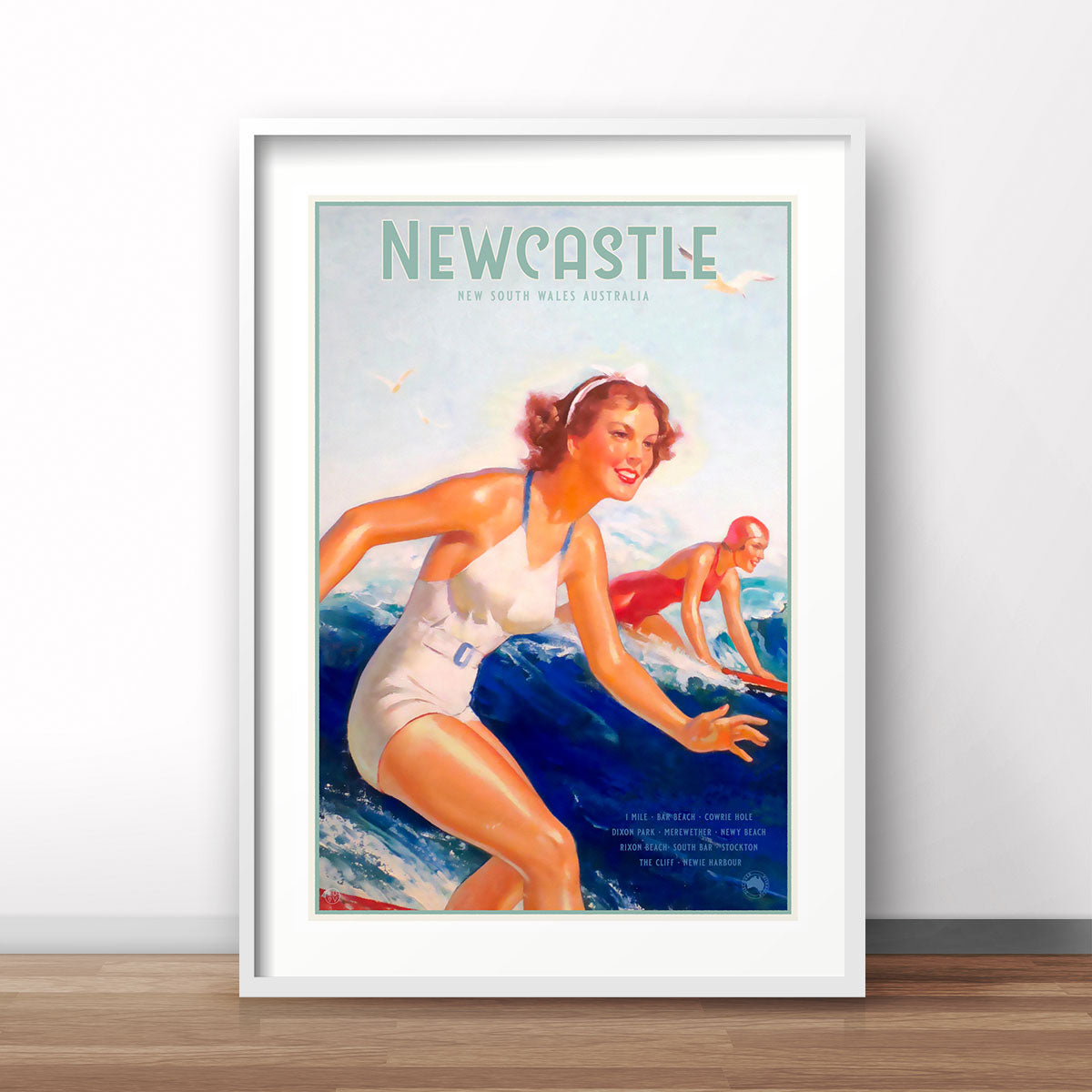 Newcastle surfer vintage retro poster print from Places We Luv