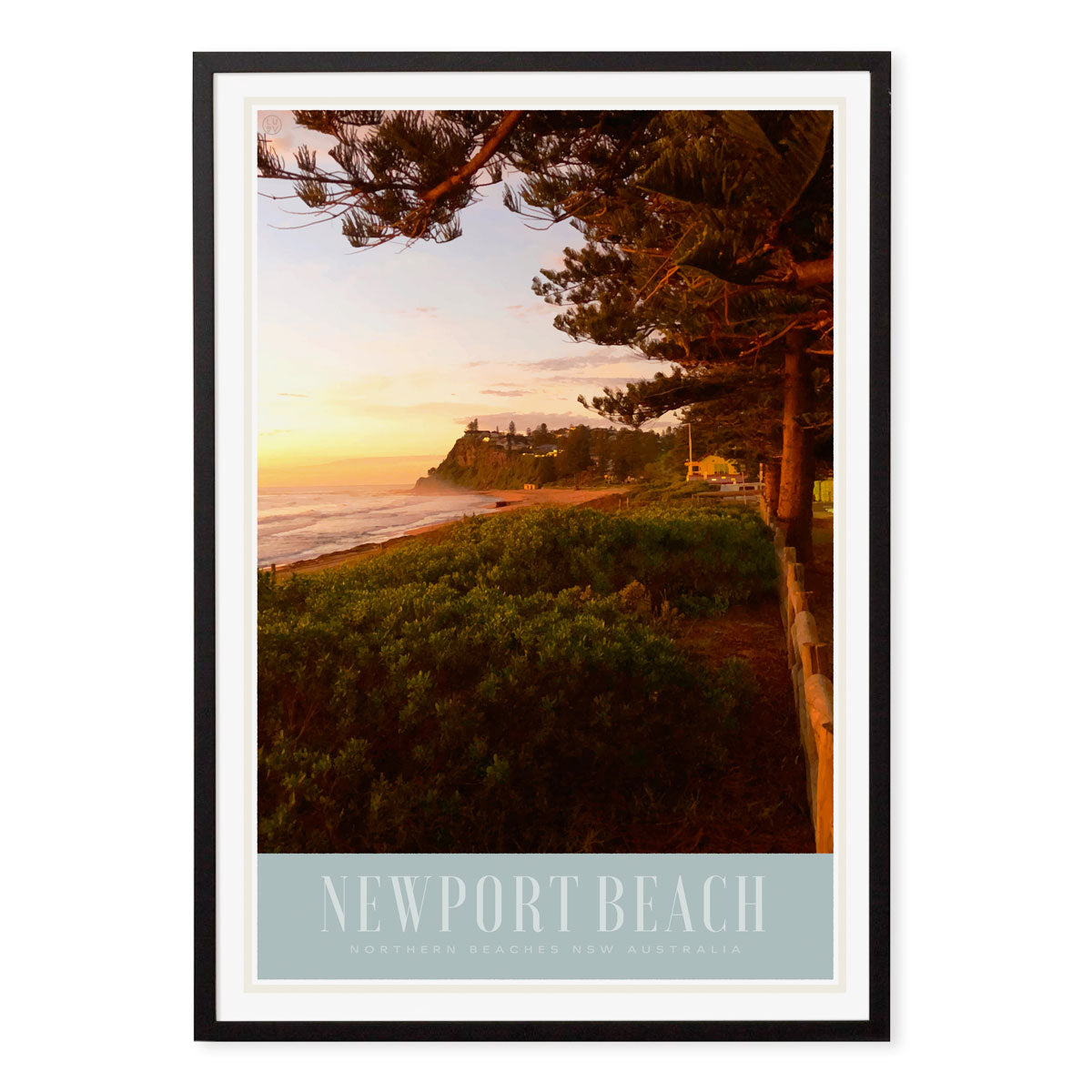 Newport beach retro vintage poster print in black frame from places we luv