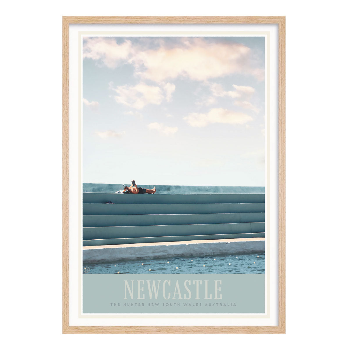 Newcastle NSW Pool vintage retro poster print in oak frame from Places We Luv
