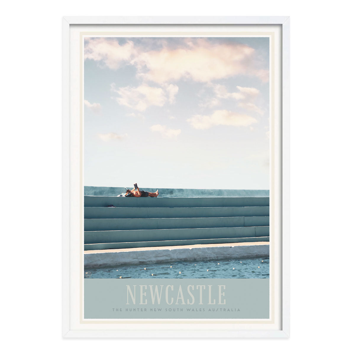 Newcastle NSW Pool vintage retro poster print in white frame from Places We Luv