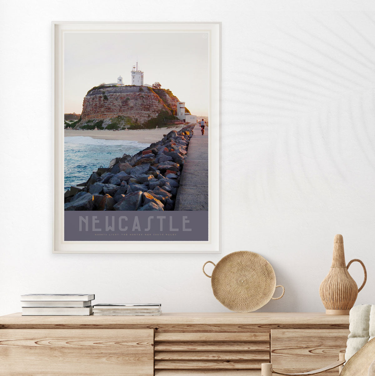 Newcastle Nobbys Beach NSW vintage travel poster print by Places we luv