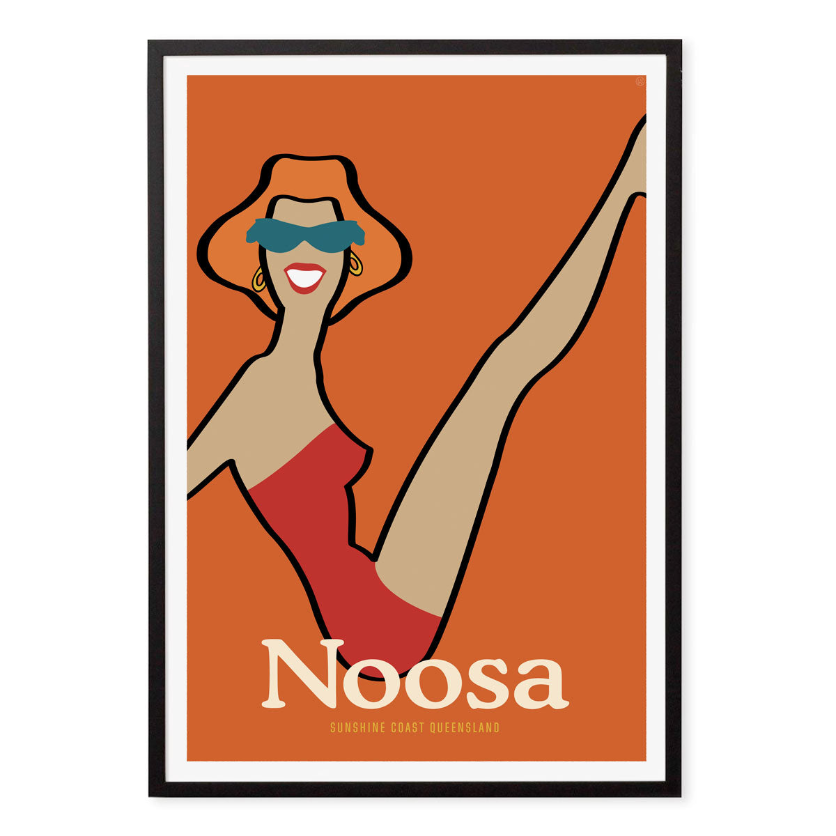 Noosa Queensland vintage retro poster print in black frame from Places We Luv