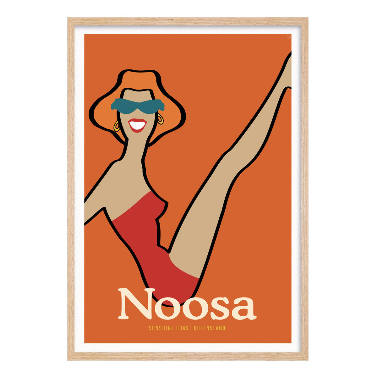 Noosa Queensland vintage retro poster print in oak frame from Places We Luv