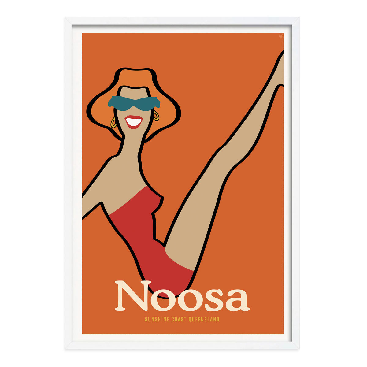 Noosa Queensland vintage retro poster print in white frme from Places We Luv