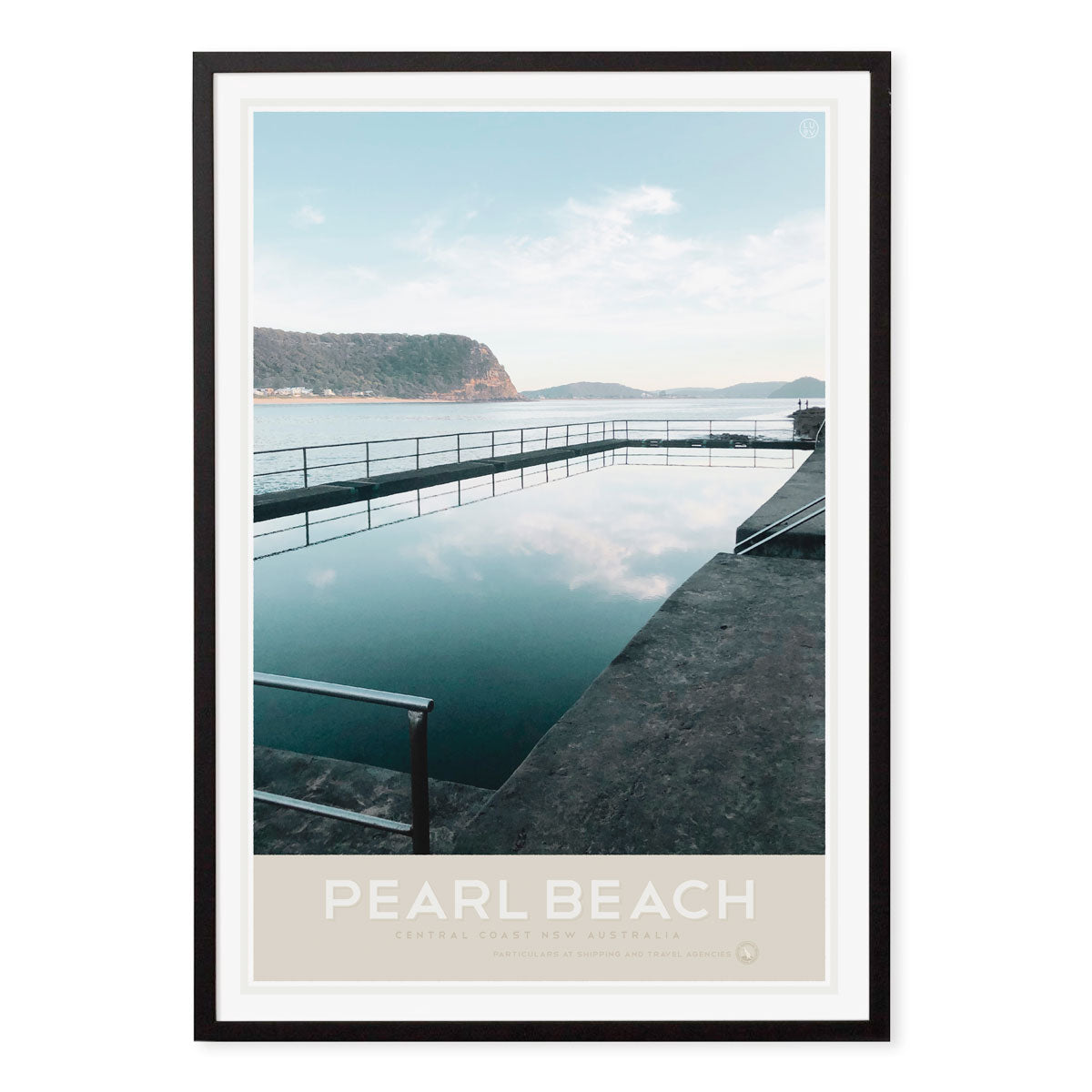 Pearl Beach NSW pool retro vintage print in black frame by Places We Luv