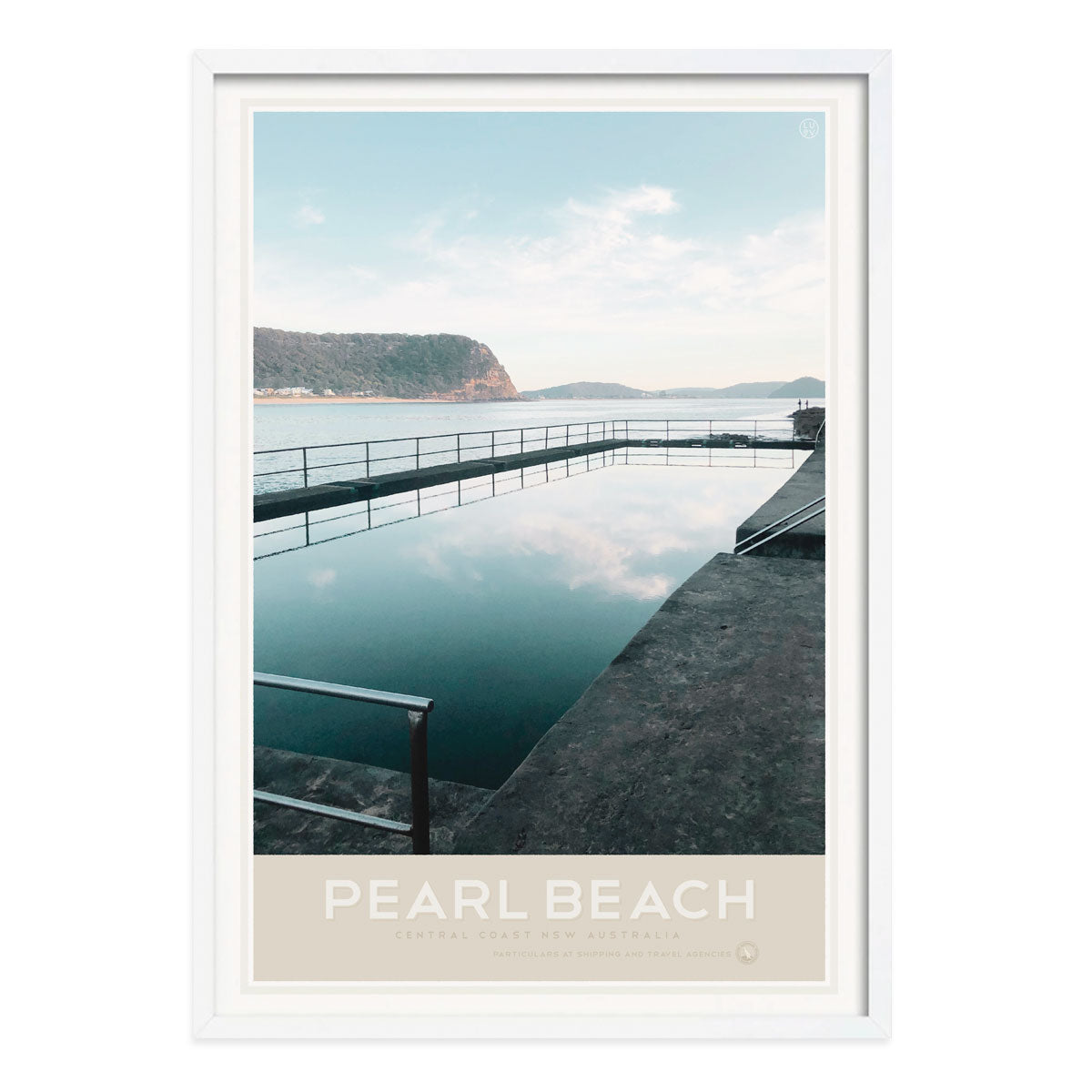 Pearl Beach NSW pool retro vintage print in white frame by Places We Luv