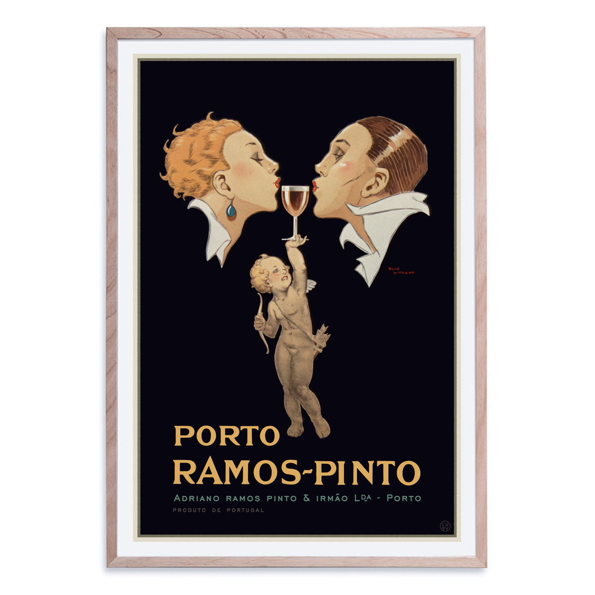 Porto Ramos Pinto French 1920's advertising poster in raw wood frame from Places We Luv