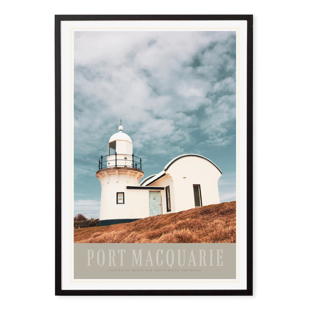 Port Macquarie NSW vintage retro travel poster print in black frame from Places We Luv