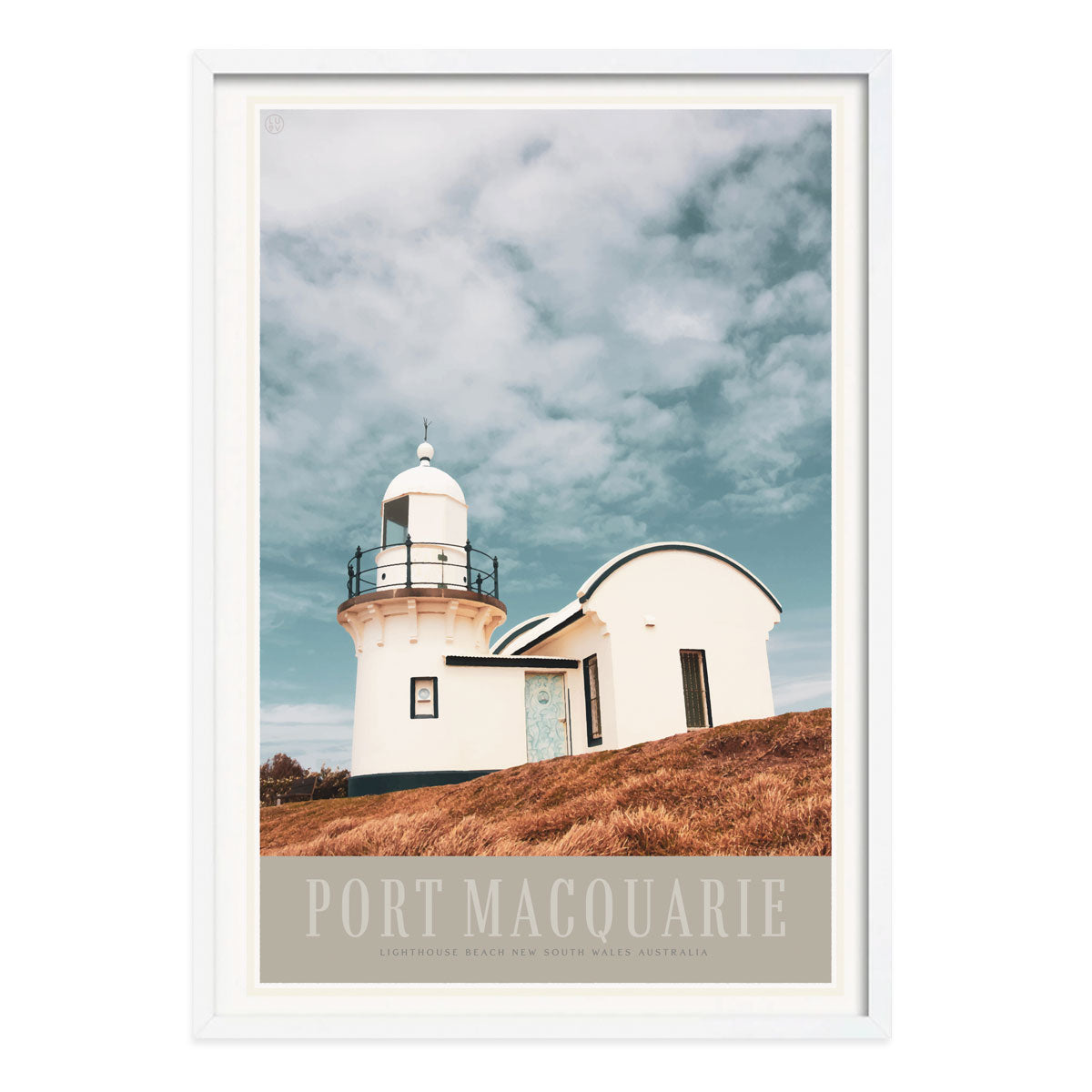 Port Macquarie NSW vintage retro travel poster print in white frame from Places We Luv