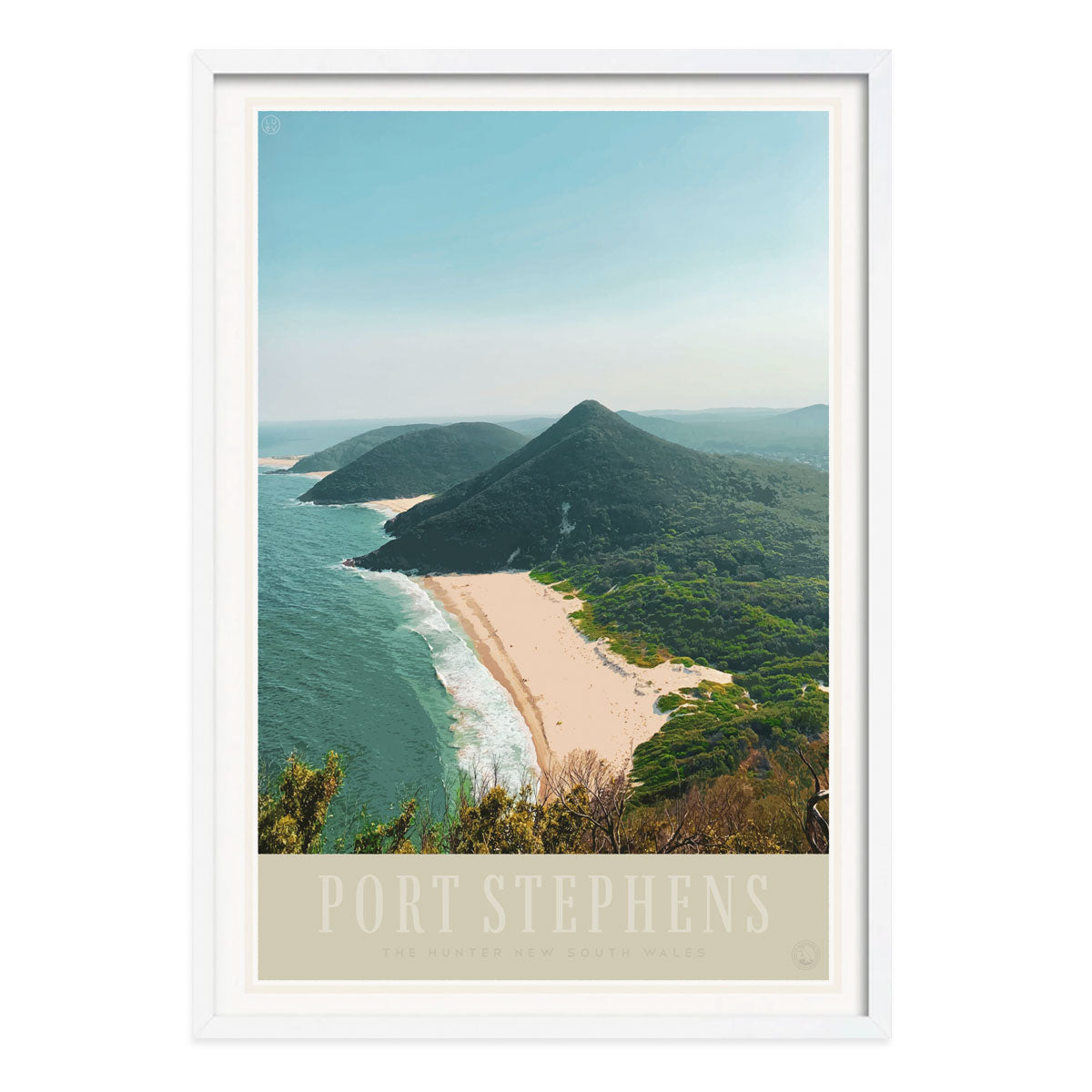 Port Stephens vintage retro poster print in white from Places We Luv