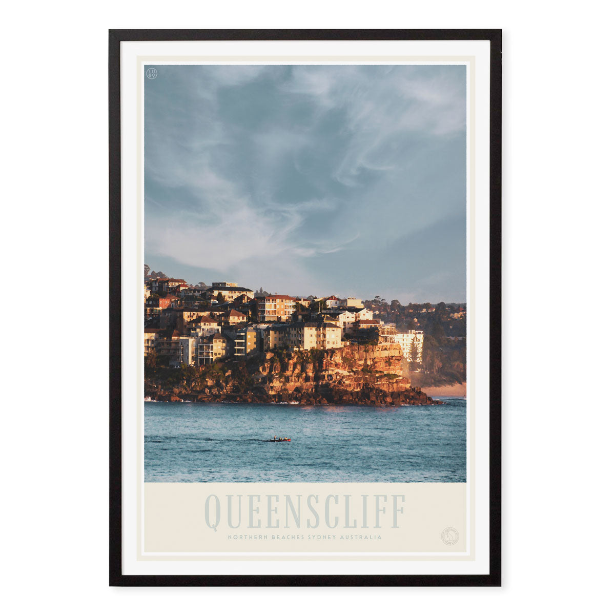 Queenslcliff Manly vintage retro poster print in black frame from Places We Luv