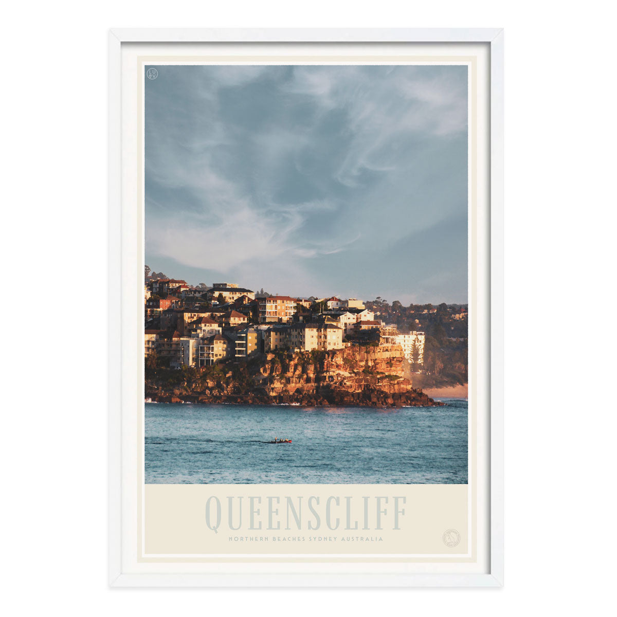 Queenslcliff Manly vintage retro poster print in white frame from Places We Luv