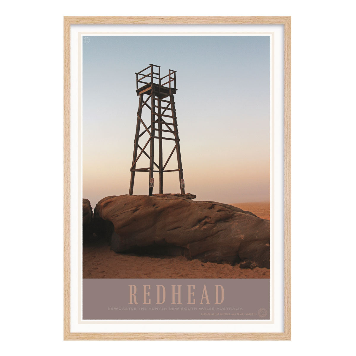 Newcastle redhead beach vintage retro poster print in oak frame from places we luv