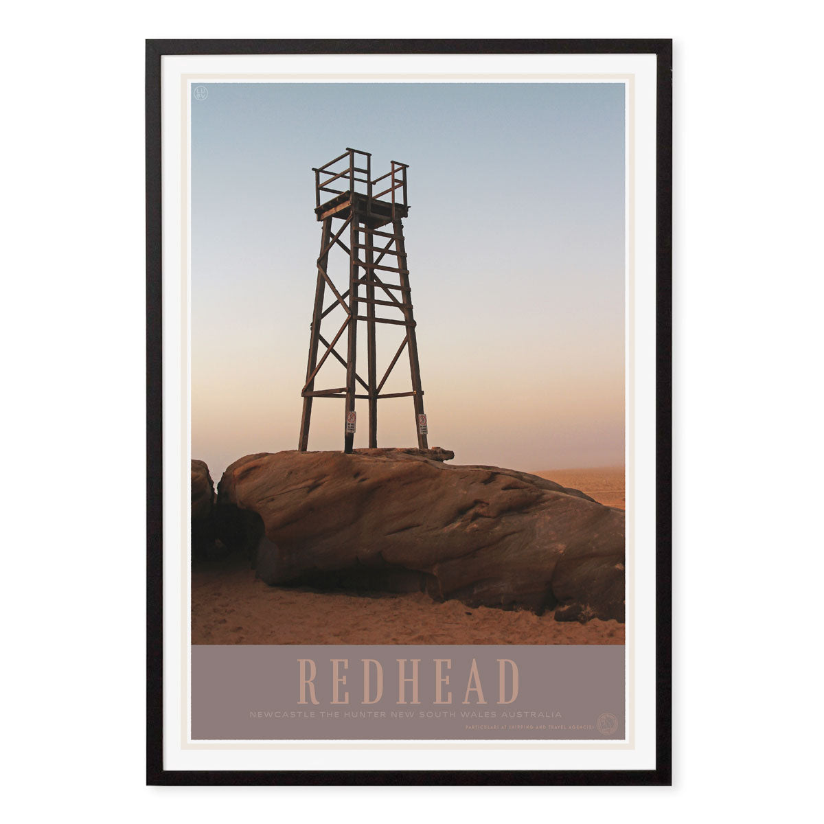 Newcastle redhead beach vintage retro print in black frame from places we luv