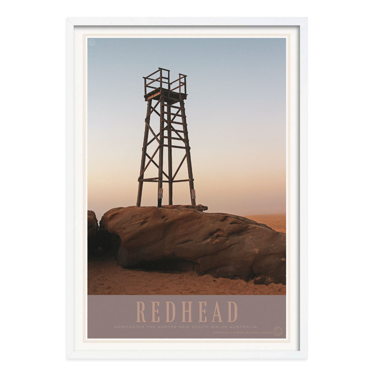 Newcastle redhead beach vintage retro poster print in white frame from places we luv