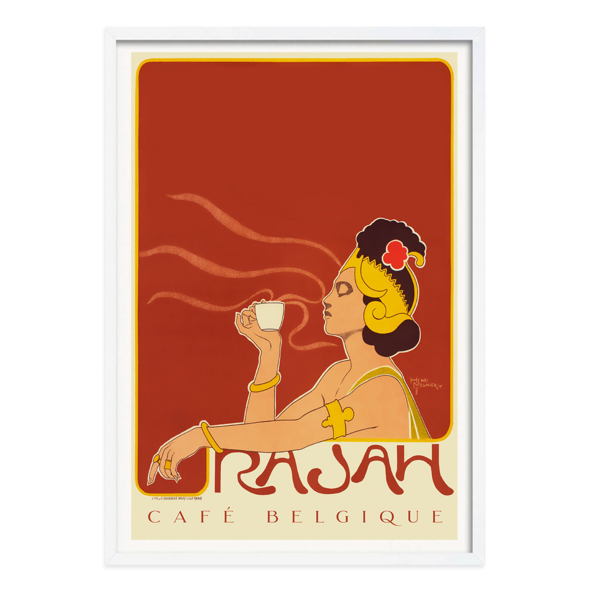 Rajah coffee cafe vintage retro poster print in white frame from Places We Luv