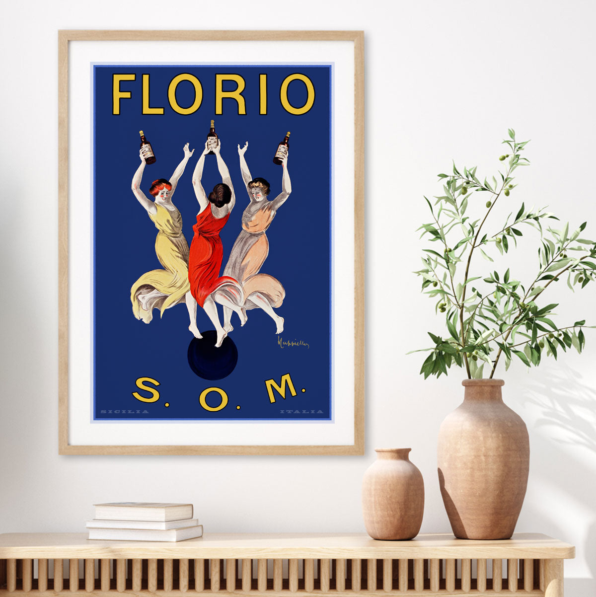 Florio Marsala vintage retro advertising poster in oak frame from Places We Luv