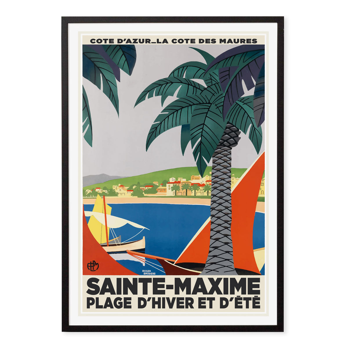 Sainte Maxime retro vintage black framed poster print from Places We Luv
