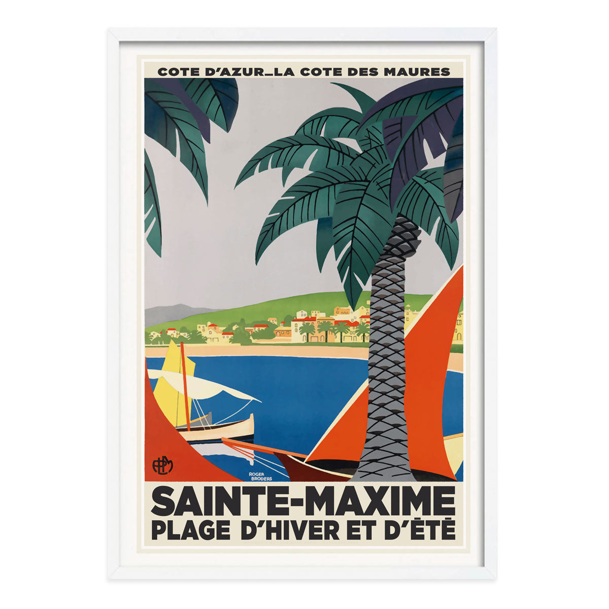 Sainte Maxime retro vintage white framed poster print from Places We Luv