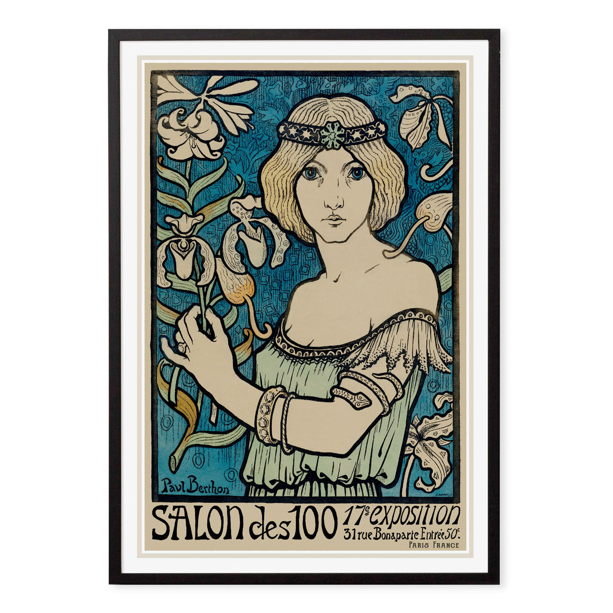 Salon des Cent Paris vintage retro advertising poster print in black frame from Places We Luv